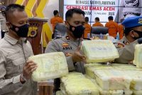 Pengungkapan penyelundupan 353 kilogram narkoba jenis sabu jaringan Internasional Timur Tengah-Malaysia-Aceh. /Instagram.com/@ditresnarkobapoldaaceh