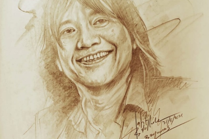 Ilustrasi musikus Abdee Slank, kini Komisaris PT Telkom Tbk, karya Latif Abdullah. /Instagram.com/@latifmilenium
