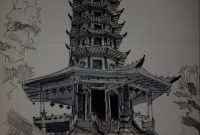 Vihara Buddhagaya Watugong dalam sketsa karya Muhammad Amir Fatah. /instagram.com/@fattah_amier