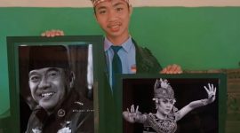 Tomas Pratama,  siswa SMPN 2 Gandusari Kelas 9  dan hasil karya lukisnya.  /Instagram.com/@tomas_drawing
