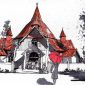 Ilustrasi Gereja Kristus Raja Pagal di persimpangan jalan Reo - Ruteng,  
Manggarai, Flores, Nusa Tenggara Timur, sketsa karya Rudy Kurniawan. /Instagram.com/@architung