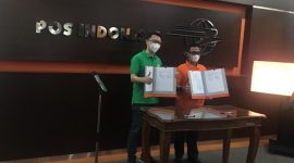 Penandatanganan Nota Kesepahaman tentang Pemanfaatan Layanan Jasa dan Potensi Masing-Masing Pihak. PT. Pasar Antardesa Indonesia dan PT. Pos Indonesia. /Dok. Syakir