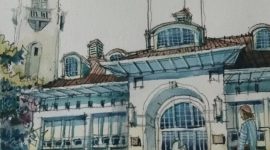 Ilustrasi Gedung Lindeteves Stokvis yang kini menjadi Gedung Bank Mandiri, sketsa karya Eko S Darmansyah. /Instagram.com/@eko_tcetihcra