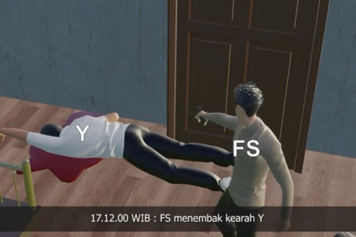 Tangkapan layar animasi rekonstruksi penembakan Brigadir J yang dirilis Polri. (Polri TV Radio)