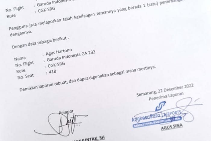 Surat laporan kehilangan teman. (Dok. Ist)