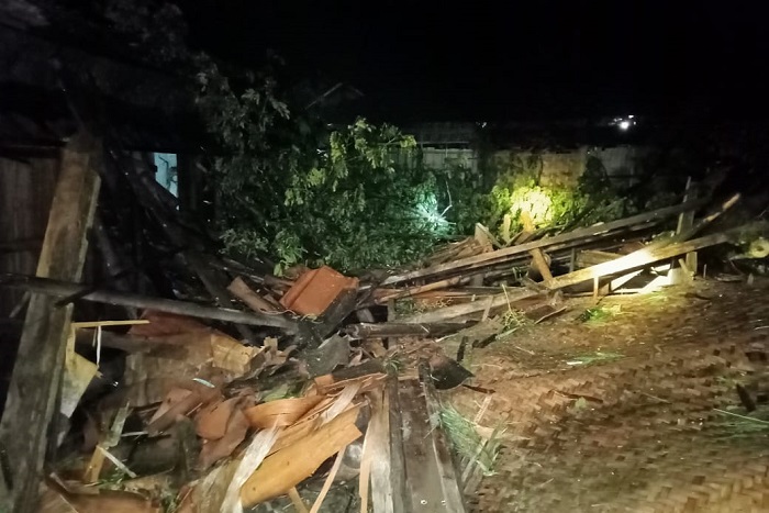 Permukiman warga mengalami kerusakan di bagian atap dan beberapa pohon tumbang akibat tersapu angin kencang.yang melanda Kabupaten Grobogan. (Dok. BPBD Kabupaten Grobogan) 
