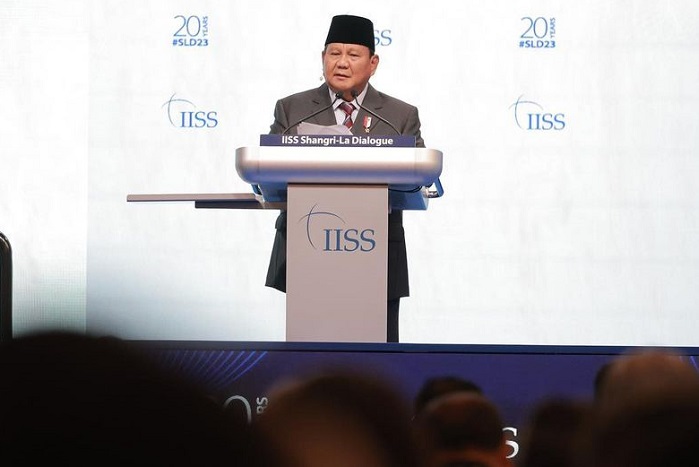 Menteri Pertahanan Prabowo Subianto di International Institute for Strategic Studies (IISS) Shangri-La Dialogue 20th Asia Security Summit, Singapura. (Dok. Tim Media Prabowo Subianto)