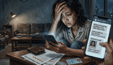 Ilustrasi ancaman penagihan utang dari sebuah aplikasi pinjaman online. (Dok. Kreasi Gemini AI)